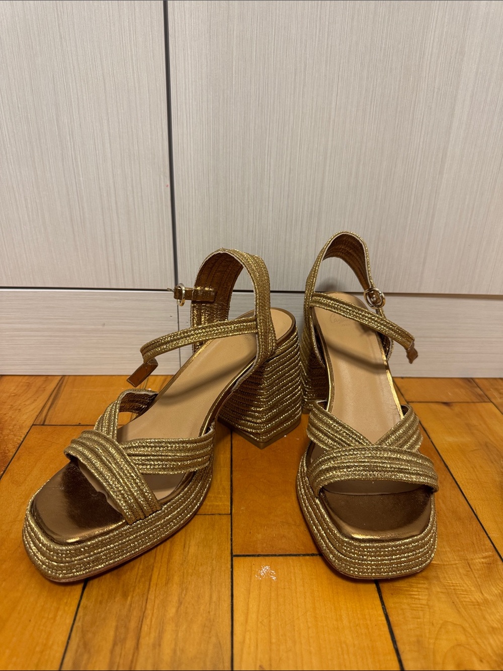 Castaner Gold Strappy Platform Sandals